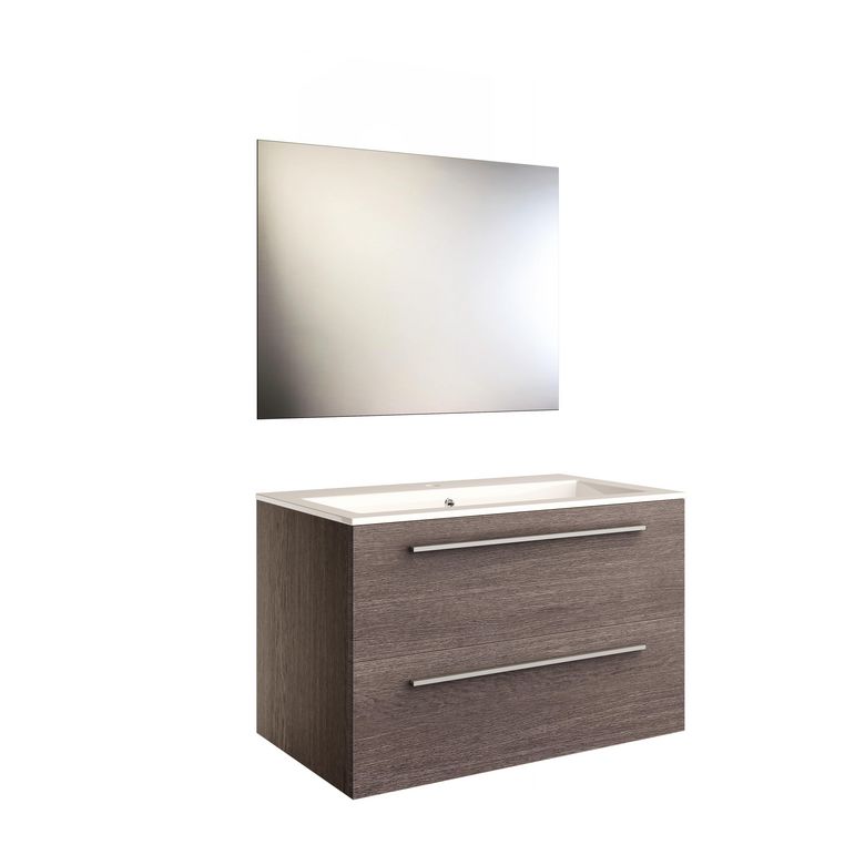 Pack V2 FOKUS 2 bois foncé avec plan céramique l.81 + miroir Main Image