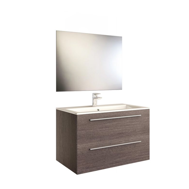 Pack V2 FOKUS 2 bois foncé avec plan céramique l.81 + miroir + robinetterie aura Main Image