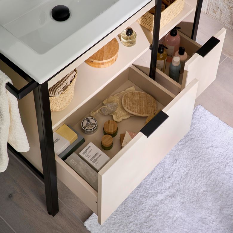 Meuble sous vasque 90 cm 2 tiroirs metal 2-Lapeyre