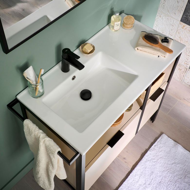 Meuble sous vasque 90 cm 2 tiroirs metal 2-Lapeyre