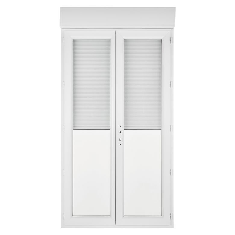 Porte-fenêtre Pria PVC 2 vantaux avec clé et volet roulant intégré sans soubassement