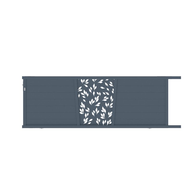 Portail coulissant Aluminium Pise décor feuille