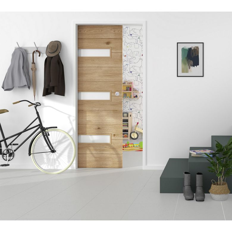 "Porte coulissante vitrée NAIADE chêne plaqué - Lapeyre "