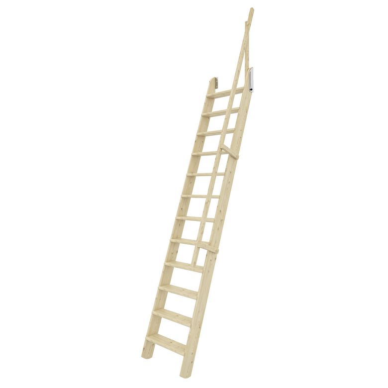 Echelle rabattable Sapin 12 marches H.300 x Rec.118 avec rampe Main Image