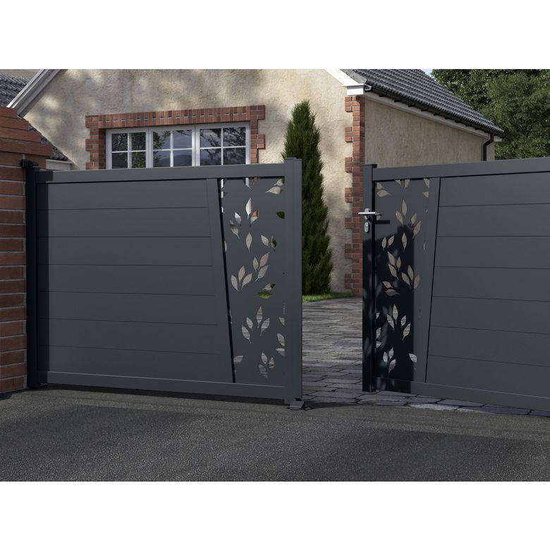 Portail battant Aluminium Pise décor feuille-Lapeyre