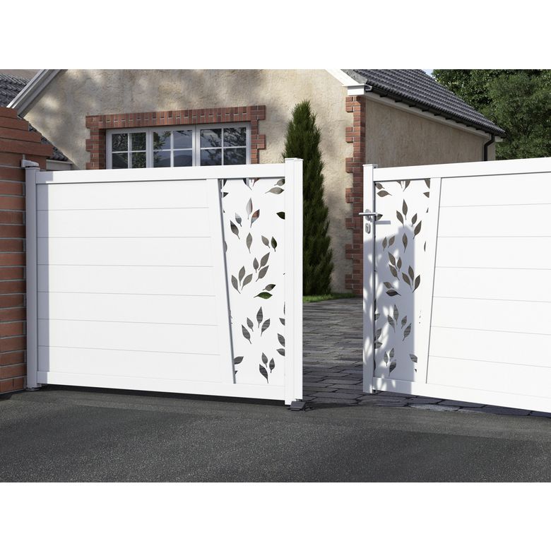Portail battant Aluminium Pise décor feuille-Lapeyre
