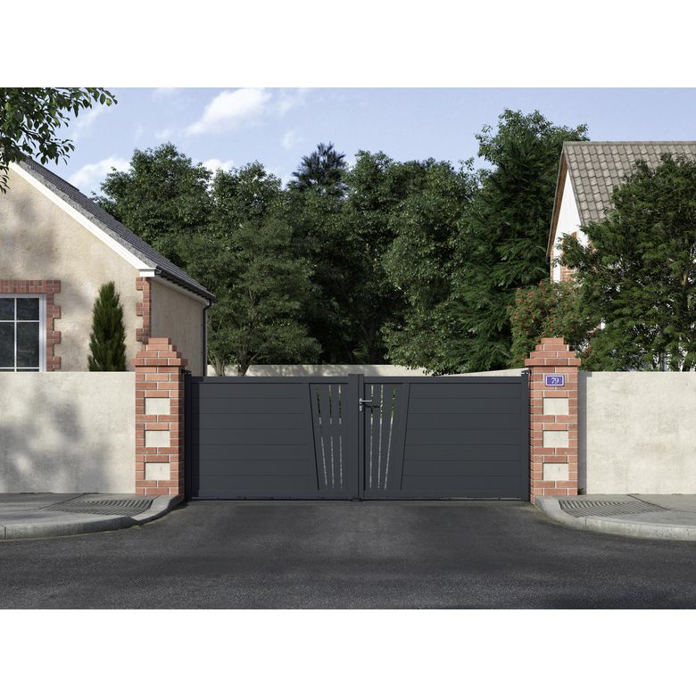 Portail battant Aluminium Pise décor feuille-Lapeyre