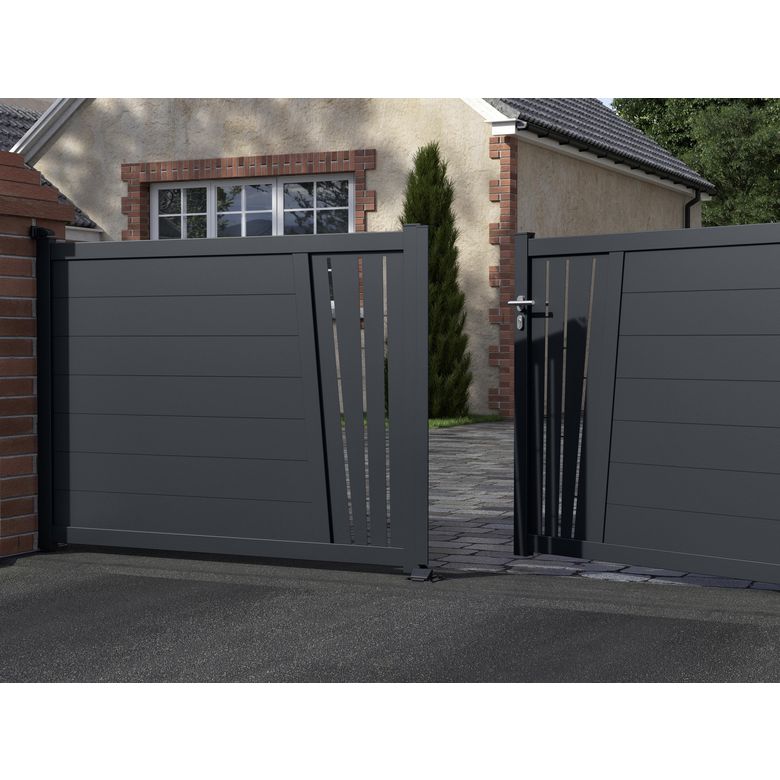 Portail battant Aluminium Pise décor feuille-Lapeyre