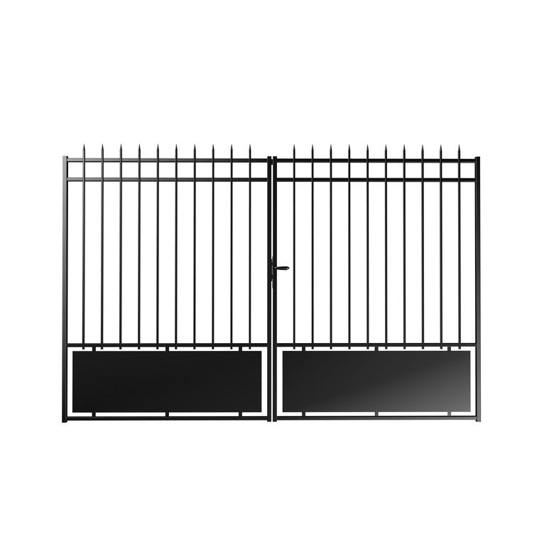 Porte De Jardin Double Battant En Acier - Sommet En Lance, Finition Grise - Dimensions 175x300 Cm, 33.9 Kg