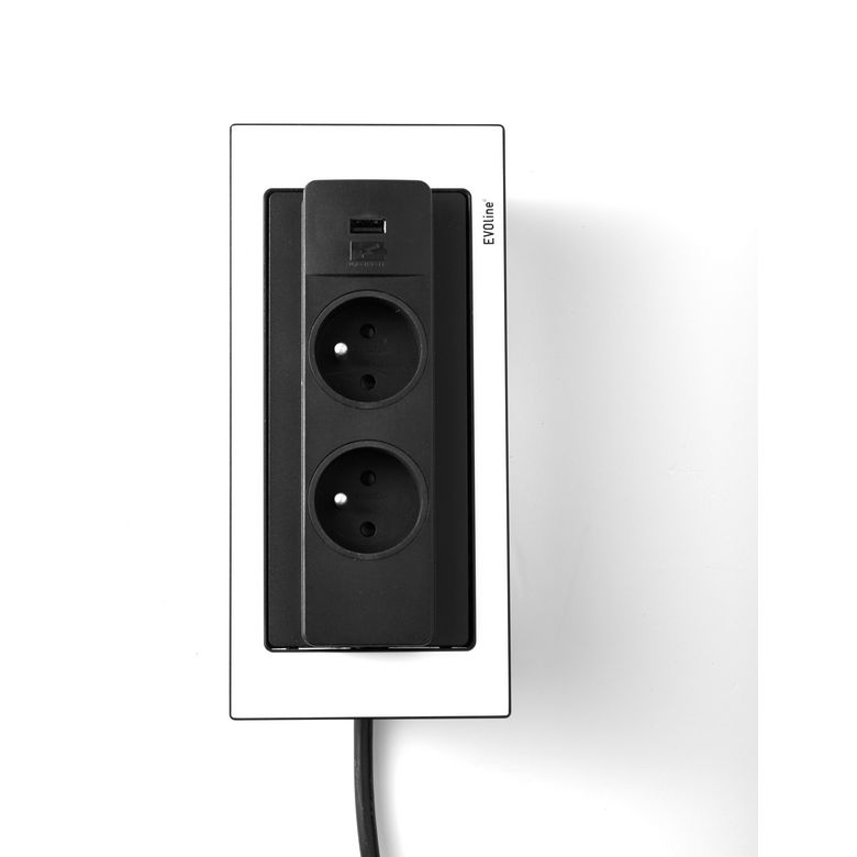 Bloc prise rectangulaire push rotatif 2 prises + USB - Cuisine