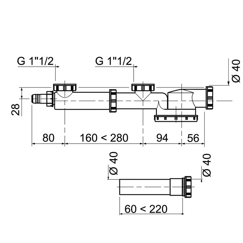 Vidage gain de place pour évier 1,5 ou 2 bacs
