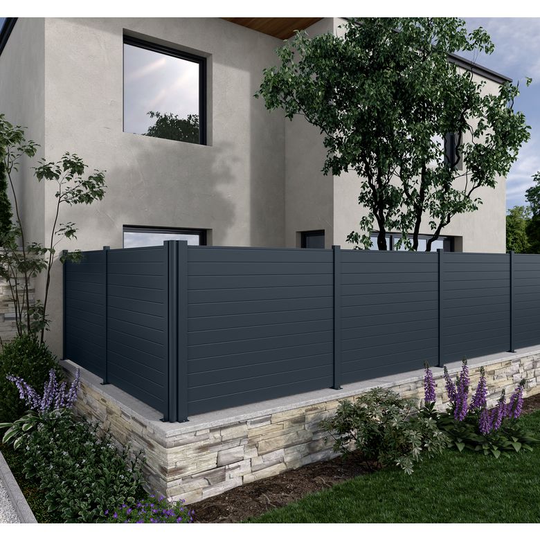 Pack 3 lames fines pleines clôture Valeda aluminium | Lapeyre