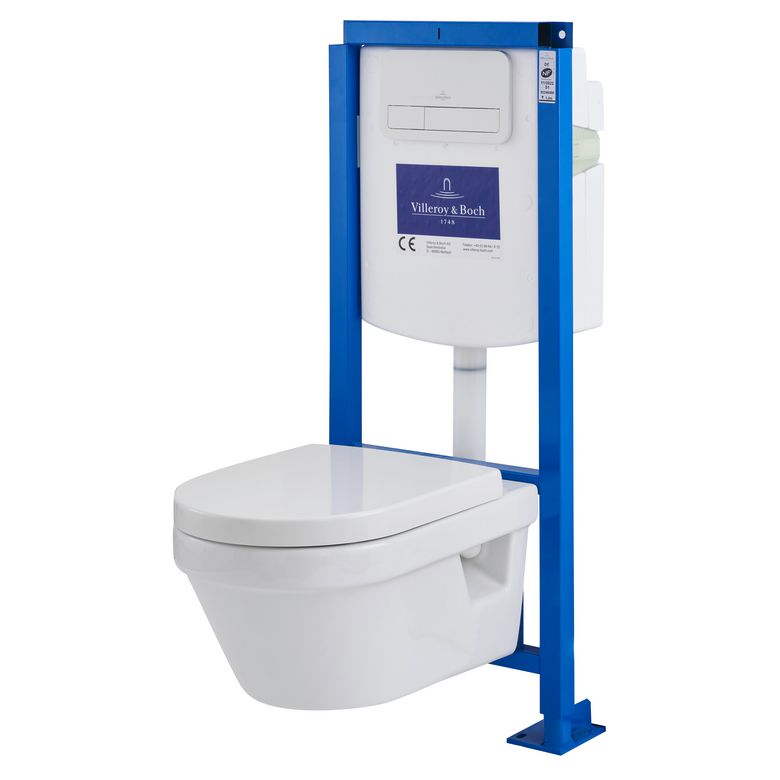 Pack cuvette ALEX ronde sans bride+abattant+bâti wc STEF sol+plaque blanc 2024 Main Image
