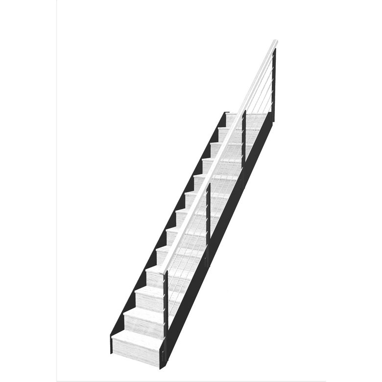 Escalier Esteban Droit Chêne Epure tubes Blanc h.274 R.271 droite Main Image
