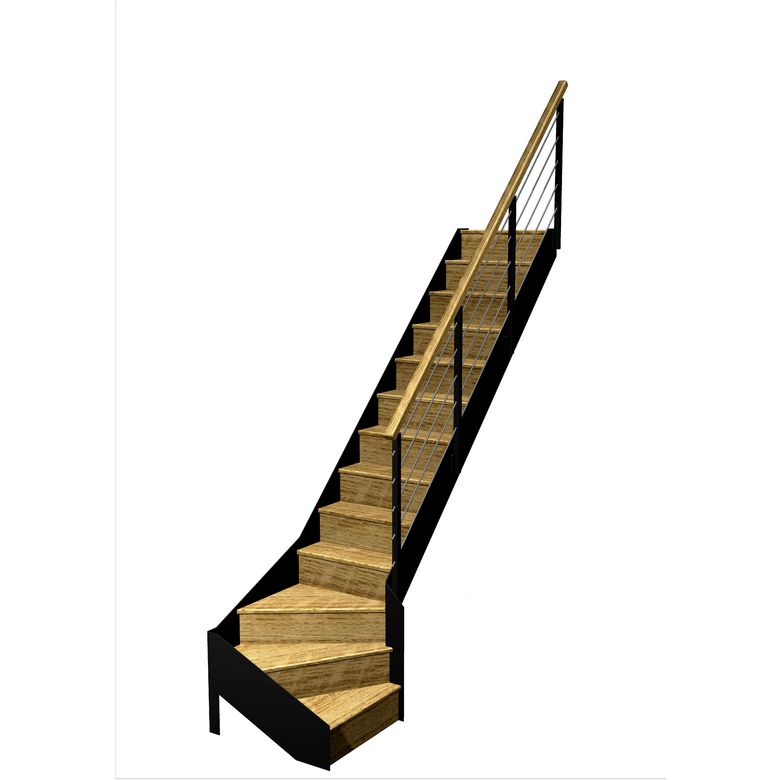 Escalier Esteban 1/4 t. bas Chêne Epure tubes Moyen h.274 R.284 Droite Main Image