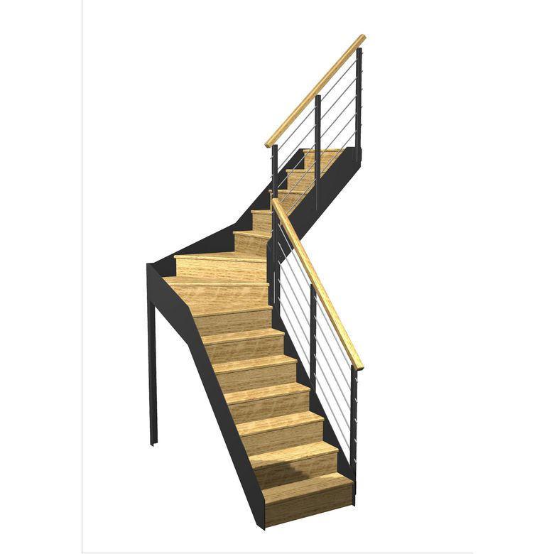 Escalier Esteban bois-métal quart tournant intermédiaire avec rampe Epure tubes | Lapeyre