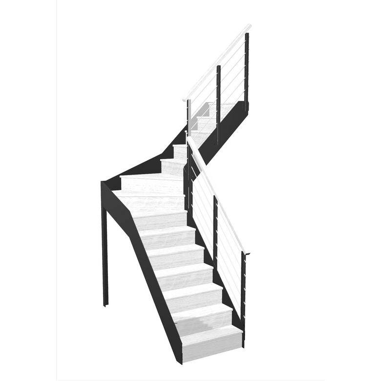 Escalier Esteban 1/4 t. inter Chêne Epure tubes Blanc h.274 R.180 Droite Main Image