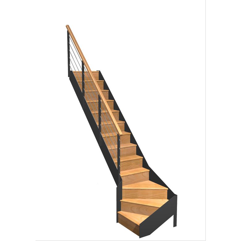 Escalier Esteban 1/4 t. bas Hêtre Epure tubes  h.274 R.284 Gauche Main Image