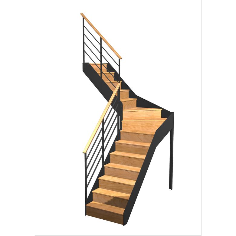 Escalier Esteban quart tournant intermédiaire rampe Fera main bois