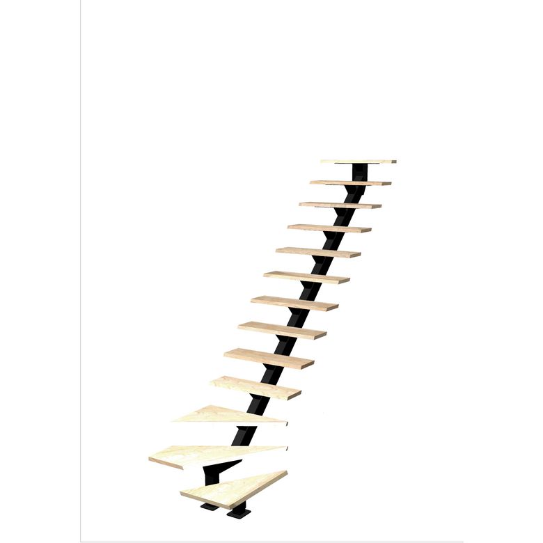 Escalier Elliot 1/4 t. bas Hêtre S/Rampe Vernis inc. h.274 R.280 Droite Main Image