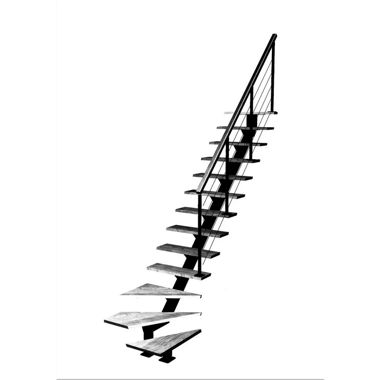 Escalier Elliot 1/4 t. bas Hêtre Cubik câbles Noir h.274 R.280 Droite Main Image