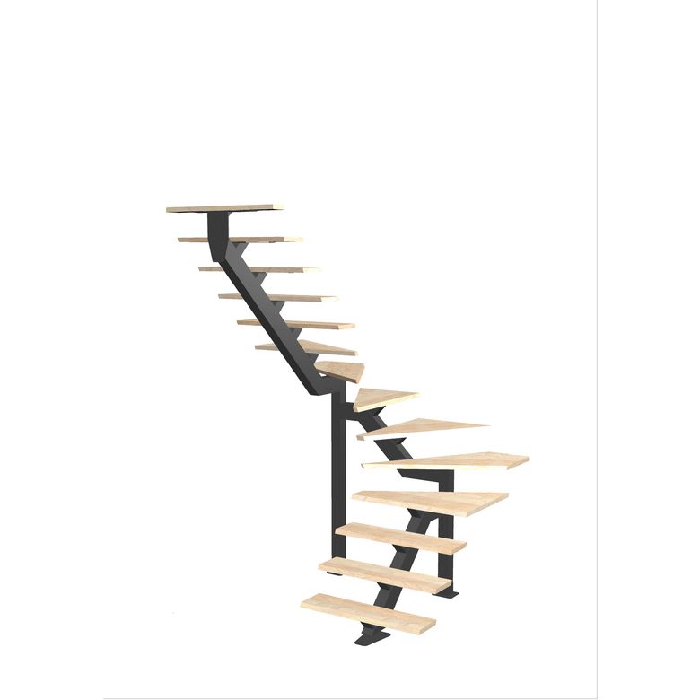 Escalier Elliot 2/4 t. inter Hêtre S/Rampe Vernis inc. h.274 R.197 Gauche Main Image