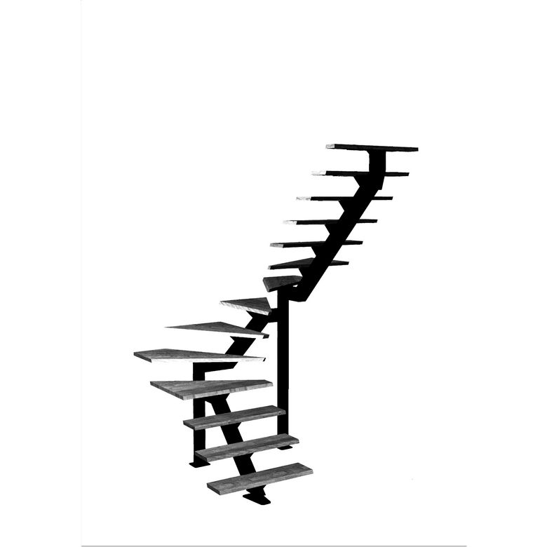 Escalier Elliot 2/4 t. inter Hêtre S/Rampe Noir h.286 R.197 Droite Main Image
