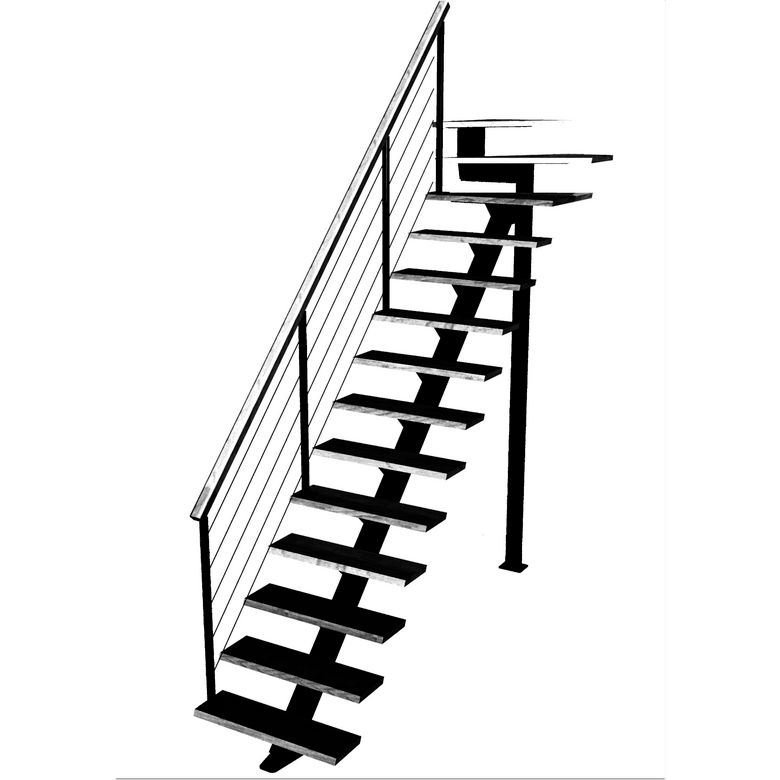 Escalier Elliot quart tournant haut rampe Cubik câbles