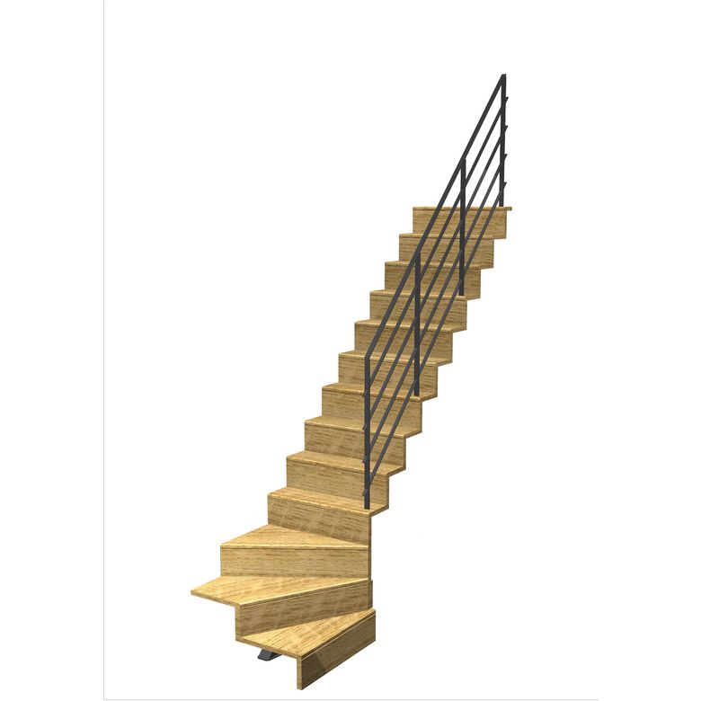 Escalier Jazz 1/4 t. bas Chêne Fera Vernis inc. h.273 R.280 Droite Main Image