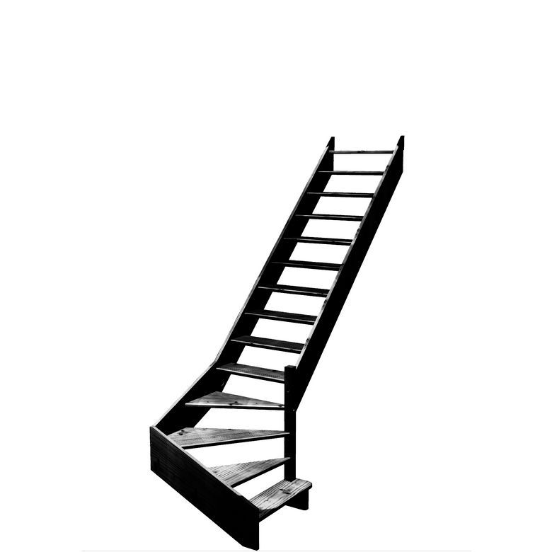 Escalier Aria quart tournant bas marche débordante sans rampe