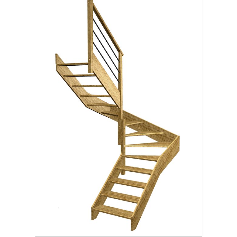 Escalier Aria double quart tournant intermédiaire rampe Régate tubes acier