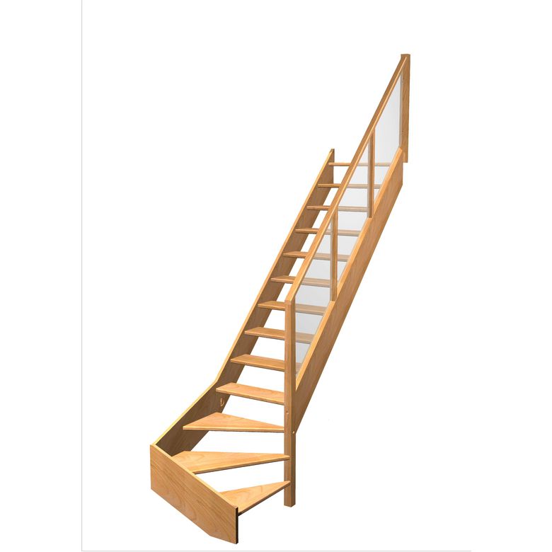 Escalier Aria 1/4 t. bas Hêtre Emerence Vernis inc. h.274 R.280 Droite Main Image