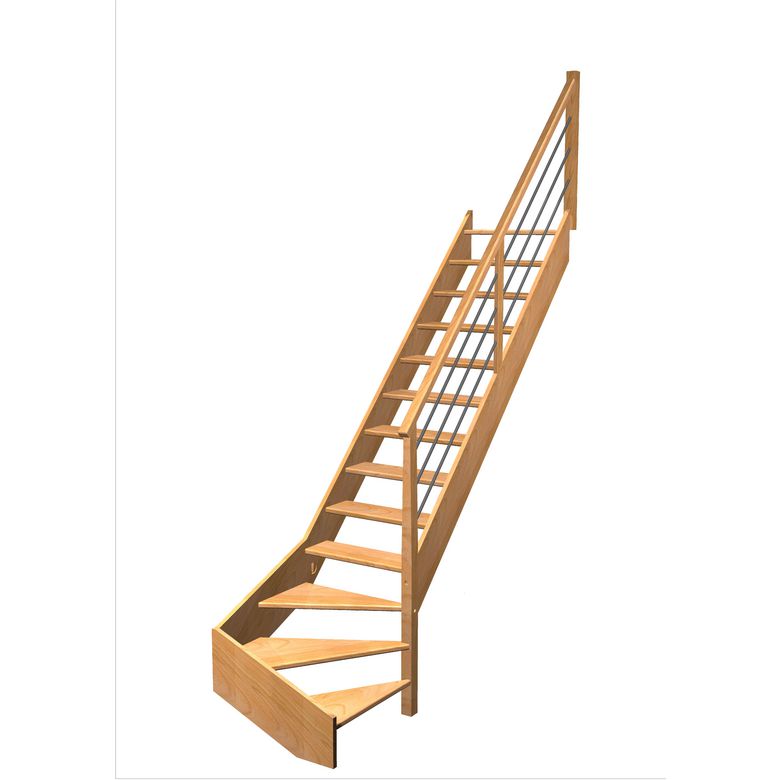 Escalier Aria 1/4 t. bas Hêtre Rég. TP Vernis inc. h.274 R.280 Droite Main Image