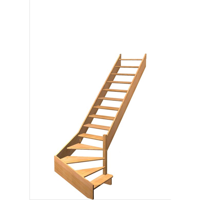 Escalier Aria 1/4 t. bas déb. Hêtre S/Rampe Vernis inc. h.274 R.280 Droite Main Image