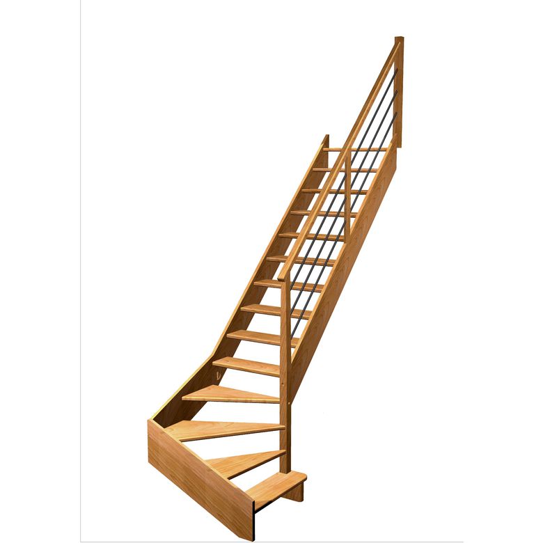 Escalier Aria quart tournant bas marche débordante rampe Régate tubes acier