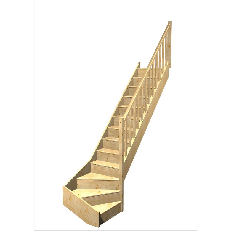 Escalier Faubourg 1/4 t. bas Sapin Moulure Vernis inc. h.274 R.280 Droite Main Image
