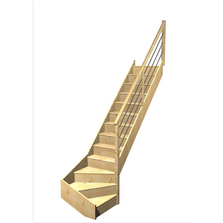 Escalier Faubourg 1/4 t. bas Sapin Rég. TI Vernis inc. h.274 R.280 Droite Main Image
