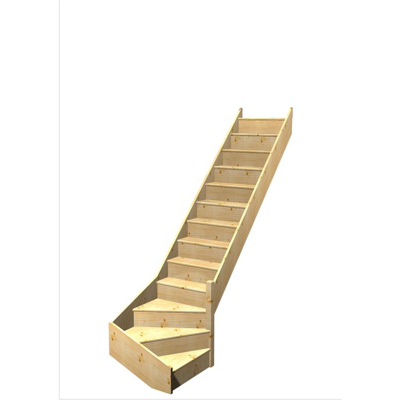 Escalier Faubourg 1/4 t. bas Sapin S/Rampe Vernis inc. h.274 R.280 Droite Main Image