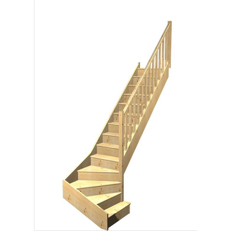 Escalier Faubourg 1/4 t. bas déb. Sapin Moulure Vernis inc. h.274 R.280 Droite Main Image