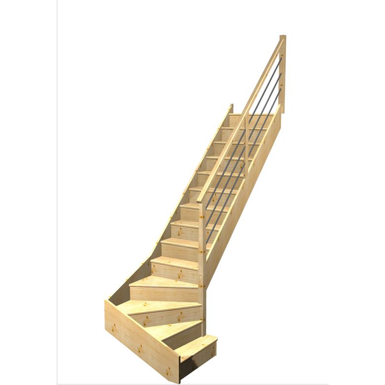 Escalier Faubourg 1/4 t. bas déb. Sapin Rég. TI Vernis inc. h.274 R.280 Droite Main Image