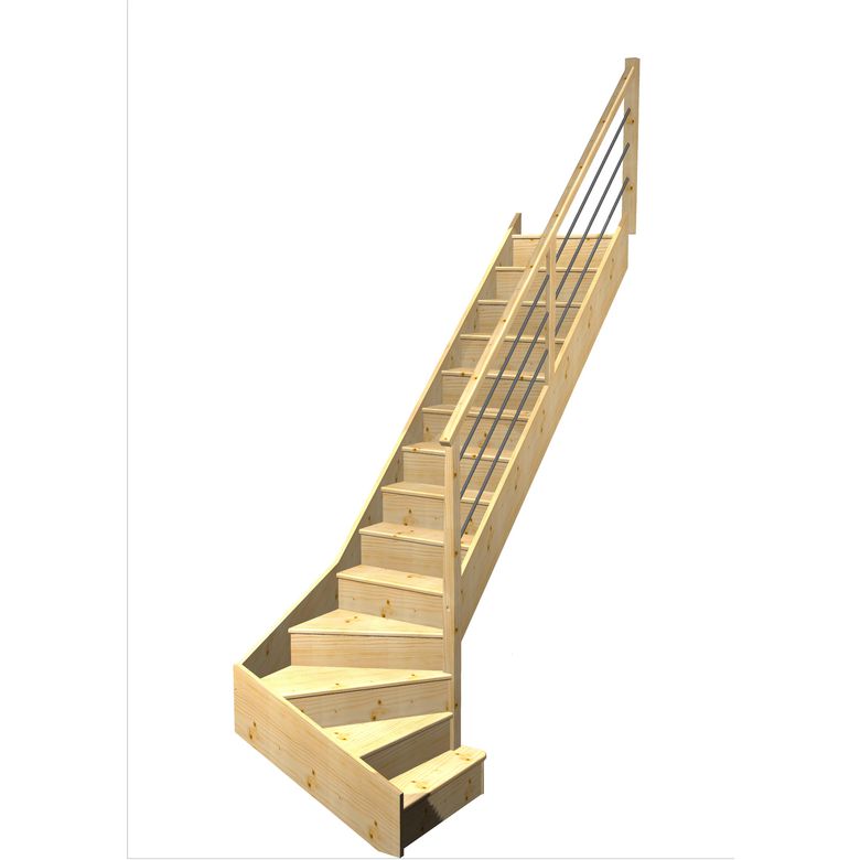 Escalier Faubourg quart tournant bas marche débordante rampe Régate tubes acier