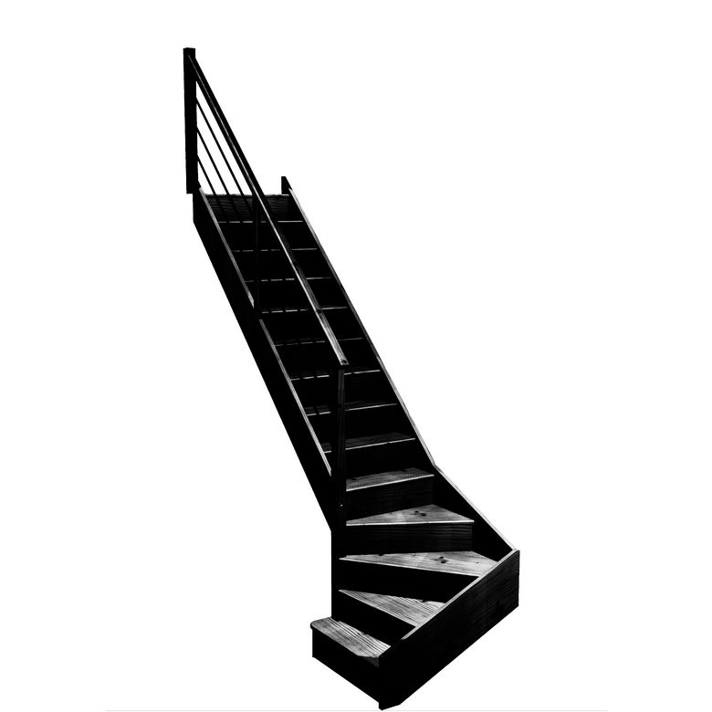 Escalier Faubourg quart tournant bas marche débordante rampe Régate tubes inox