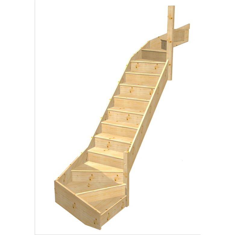 Escalier Faubourg 2/4 t. haut et bas Sapin S/Rampe Vernis inc. h.274 R.85 Droite Main Image