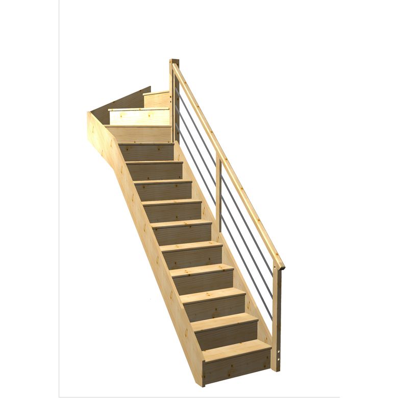 Escalier Faubourg 1/4 t. haut Sapin Rég. TI Vernis inc. h.274 R.85 Droite Main Image