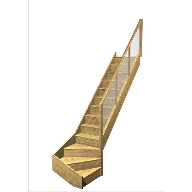 Escalier Faubourg 1/4 t. bas Chêne Emerence Vernis inc. h.274 R.280 Droite Main Image