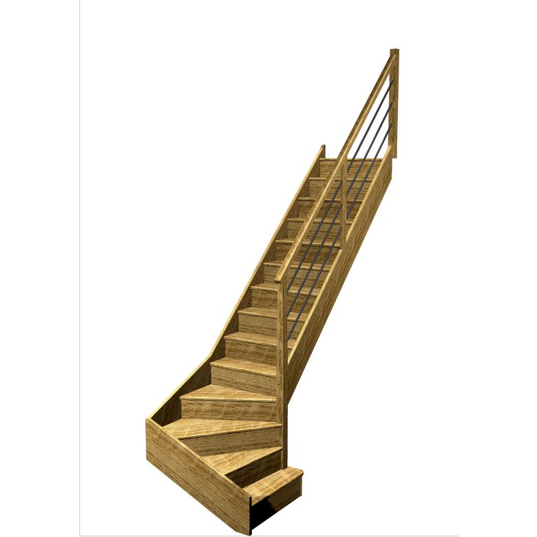Escalier Faubourg quart tournant bas marche débordante rampe Régate tubes acier