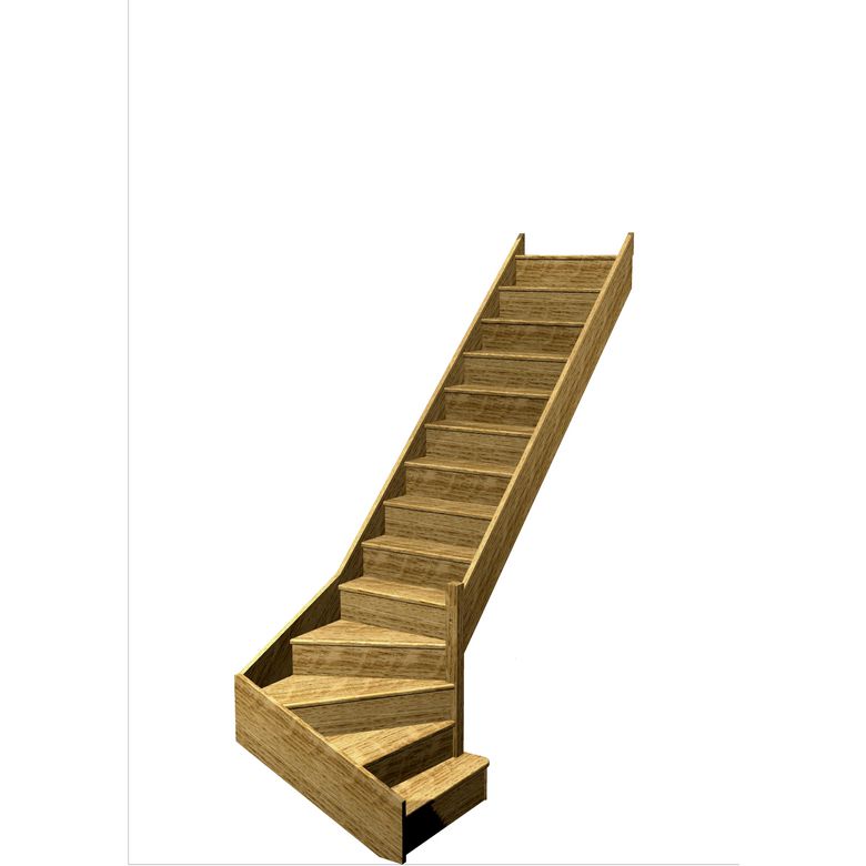 Escalier Faubourg quart tournant bas marche débordante sans rampe