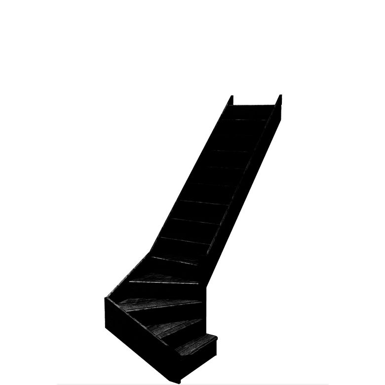 Escalier Faubourg quart tournant bas marche débordante sans rampe