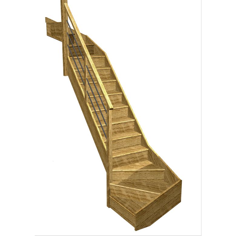 Escalier Faubourg double quart tournant haut & bas rampe Régate tubes inox