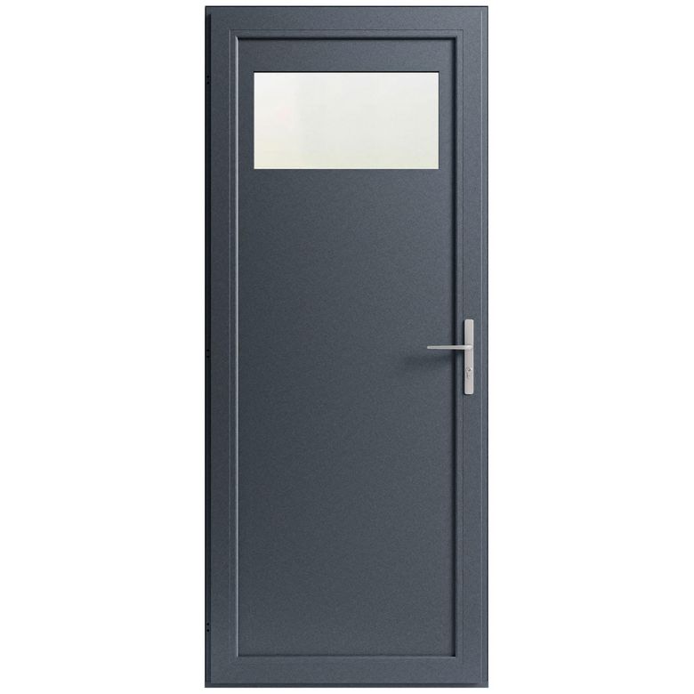 Porte  de service en aluminium ANAE Gris avec  barillet et poignée -Lapeyre